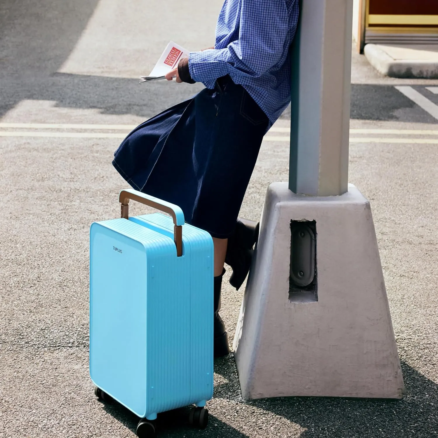 TUPLUS 20 Carry-On Hardside Luggage Lightweight ABS Travel Suitcase with Wide Handle Spinner Wheels TSA Combination Lock, Balance Series 2.0, Clear Sky Blue