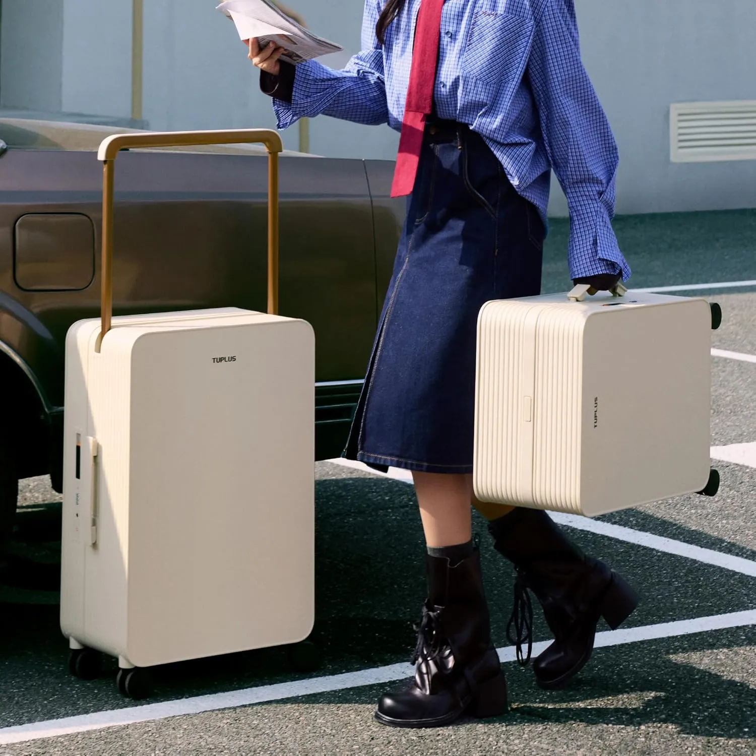 TUPLUS 20 Carry-On Hardside Luggage Lightweight ABS Travel Suitcase with Wide Handle Spinner Wheels TSA Combination Lock, Balance Series 2.0, Hazelnut Almond