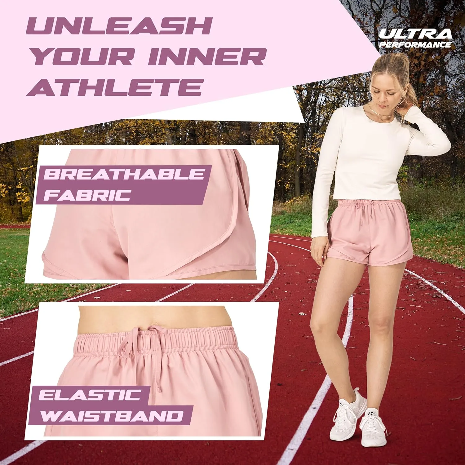 Ultra Performance Women's Running Shorts 4-Pack Athletic Workout Gym Shorts for Women, with Brief Liner