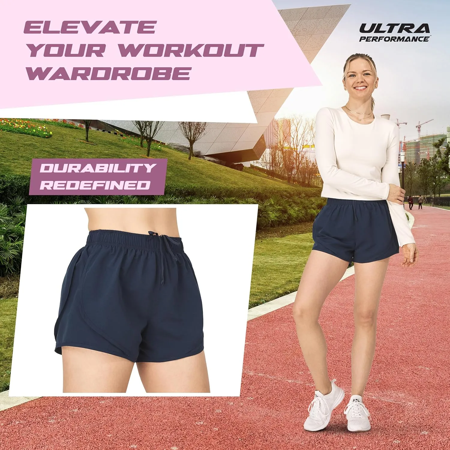 Ultra Performance Women's Running Shorts 4-Pack Athletic Workout Gym Shorts for Women, with Brief Liner