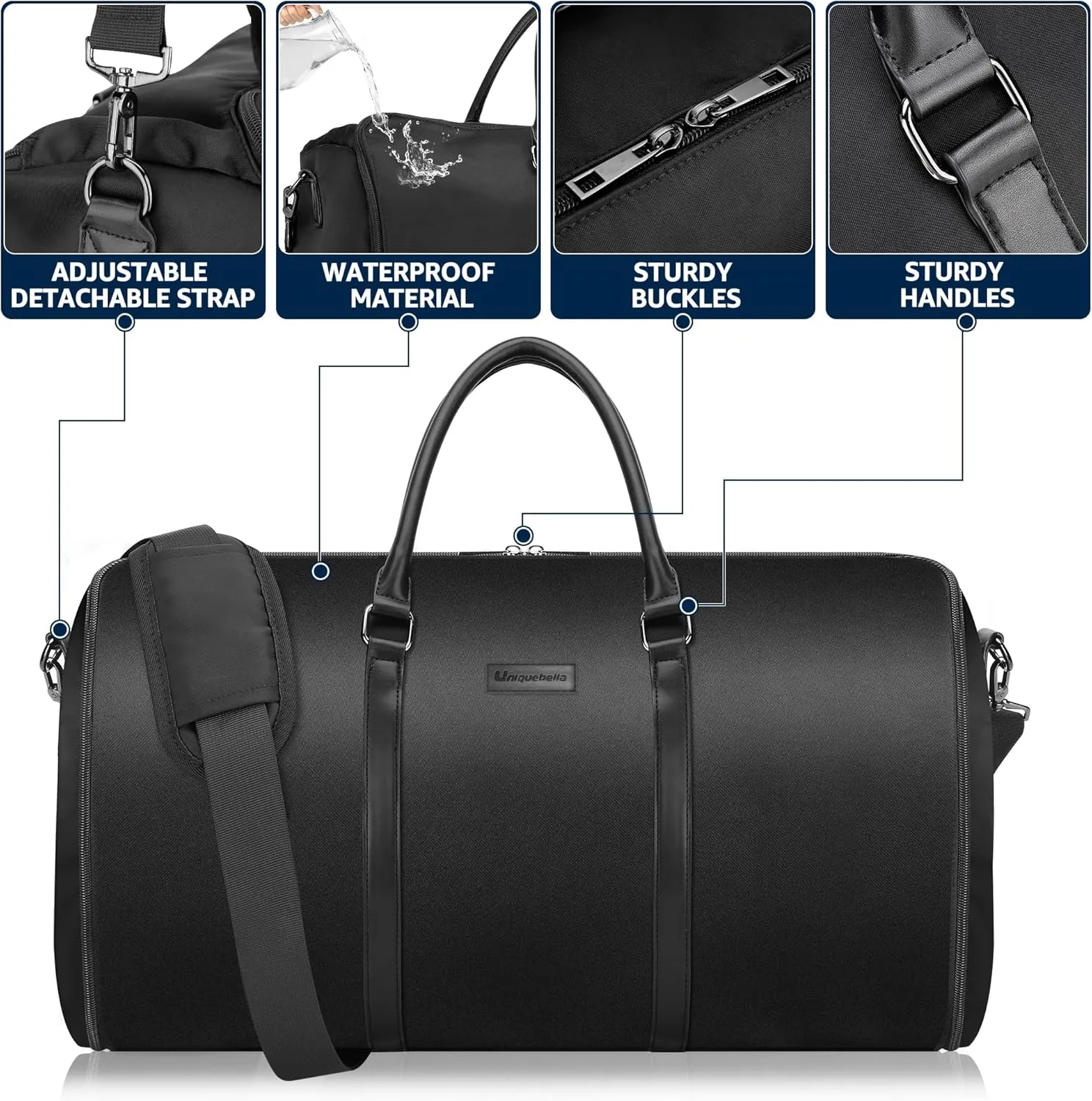 UNIQUEBELLA Carry on Garment Bag Convertible Suit Travel Bag for Men Women Duffel Flight Bag with Shoulder Strap