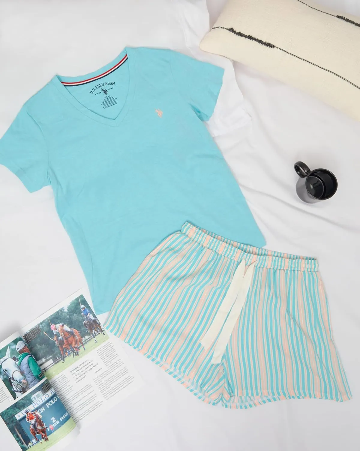 U.S. Polo Assn. Summer Pajamas for Women 2 Piece T-Shirt and Shorts Loungewear- Summer PJs for Women Set