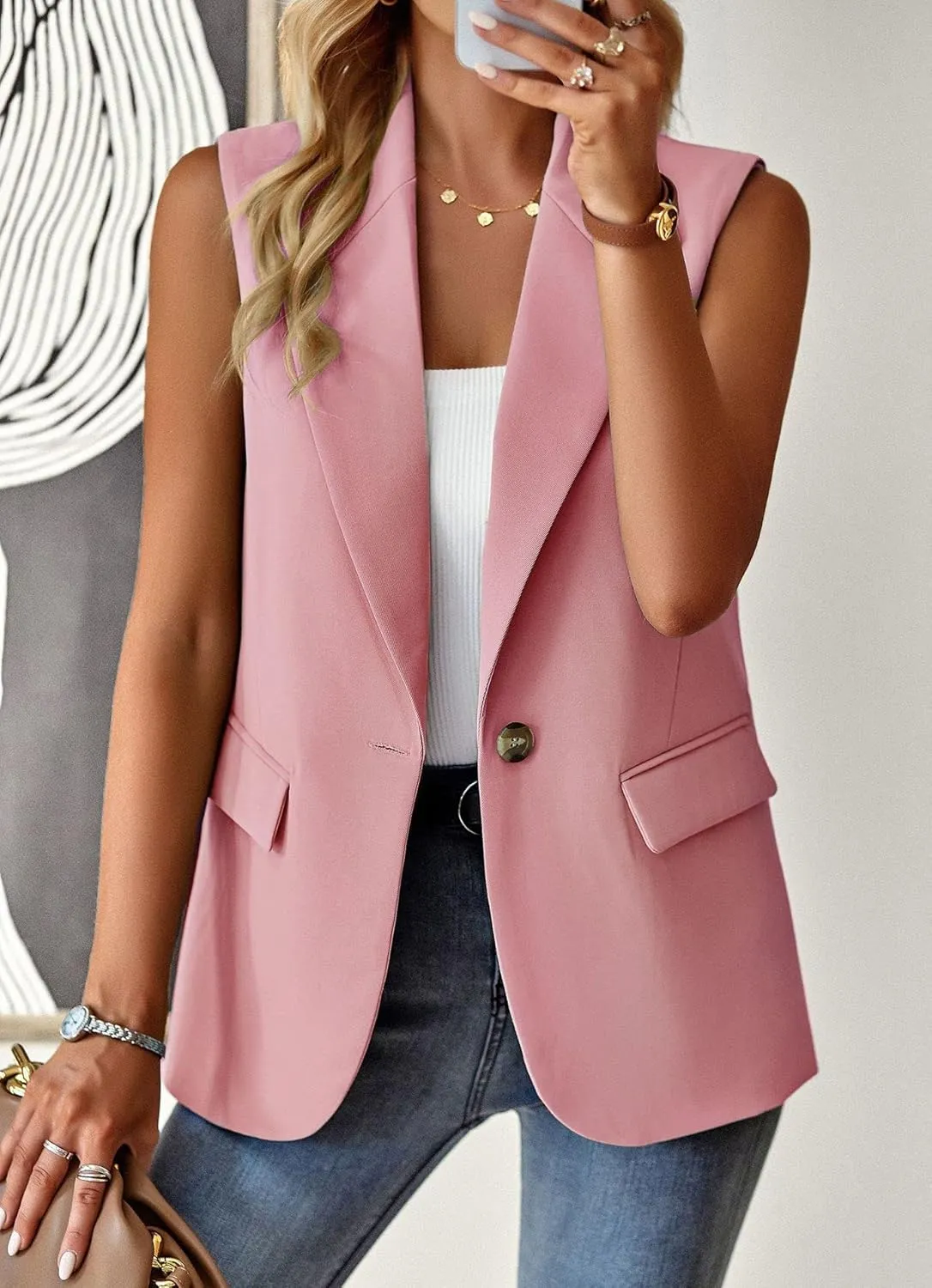 utcoco Women's Casual Business Blazer Vest Sleeveless Open Front Blazer Waistcoat with Pockets