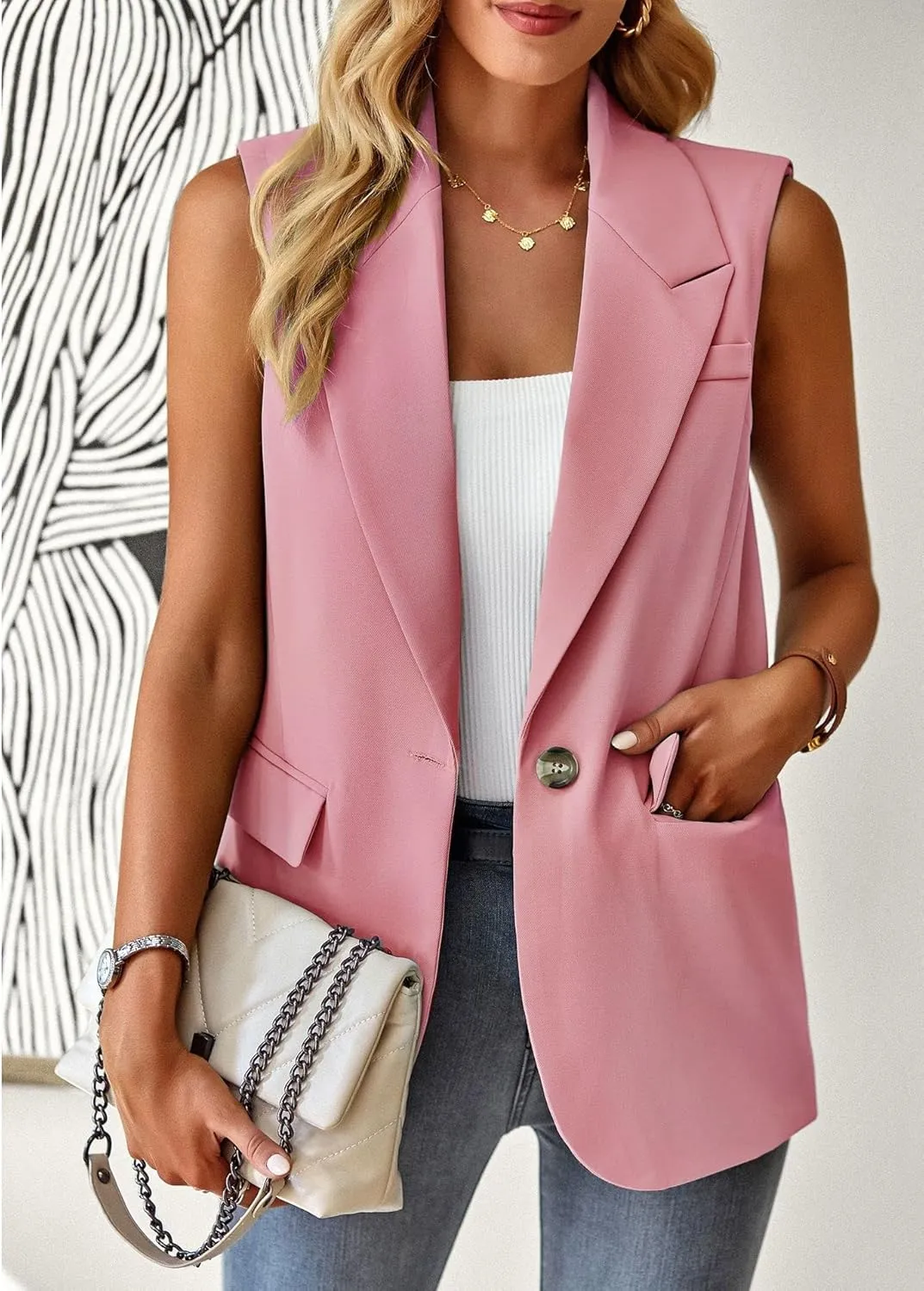 utcoco Women's Casual Business Blazer Vest Sleeveless Open Front Blazer Waistcoat with Pockets