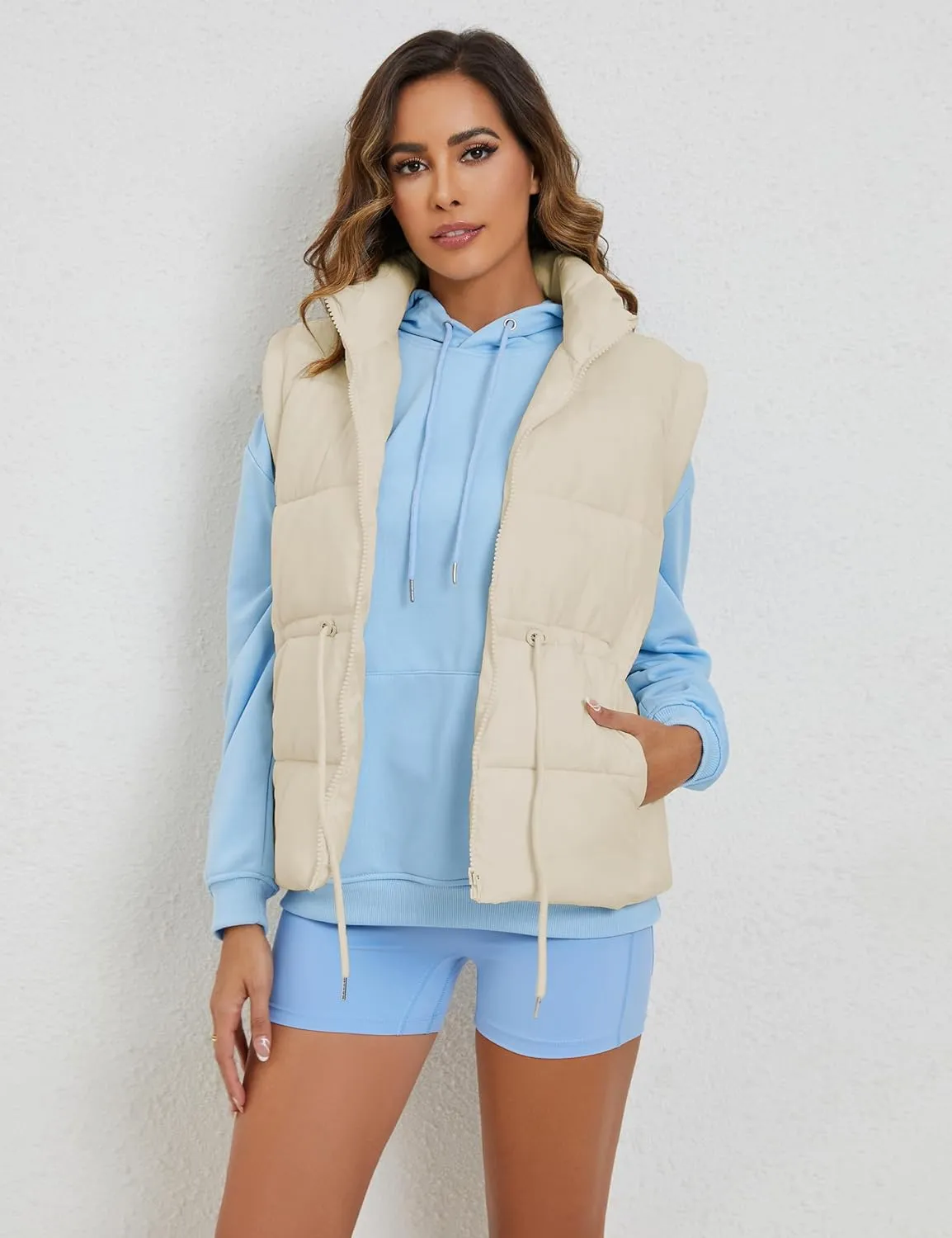 VAOYIU Womens Puffer Vest Adjustable Drawstring Waist Lightweight Quilted Zip Up Vest with Pockets