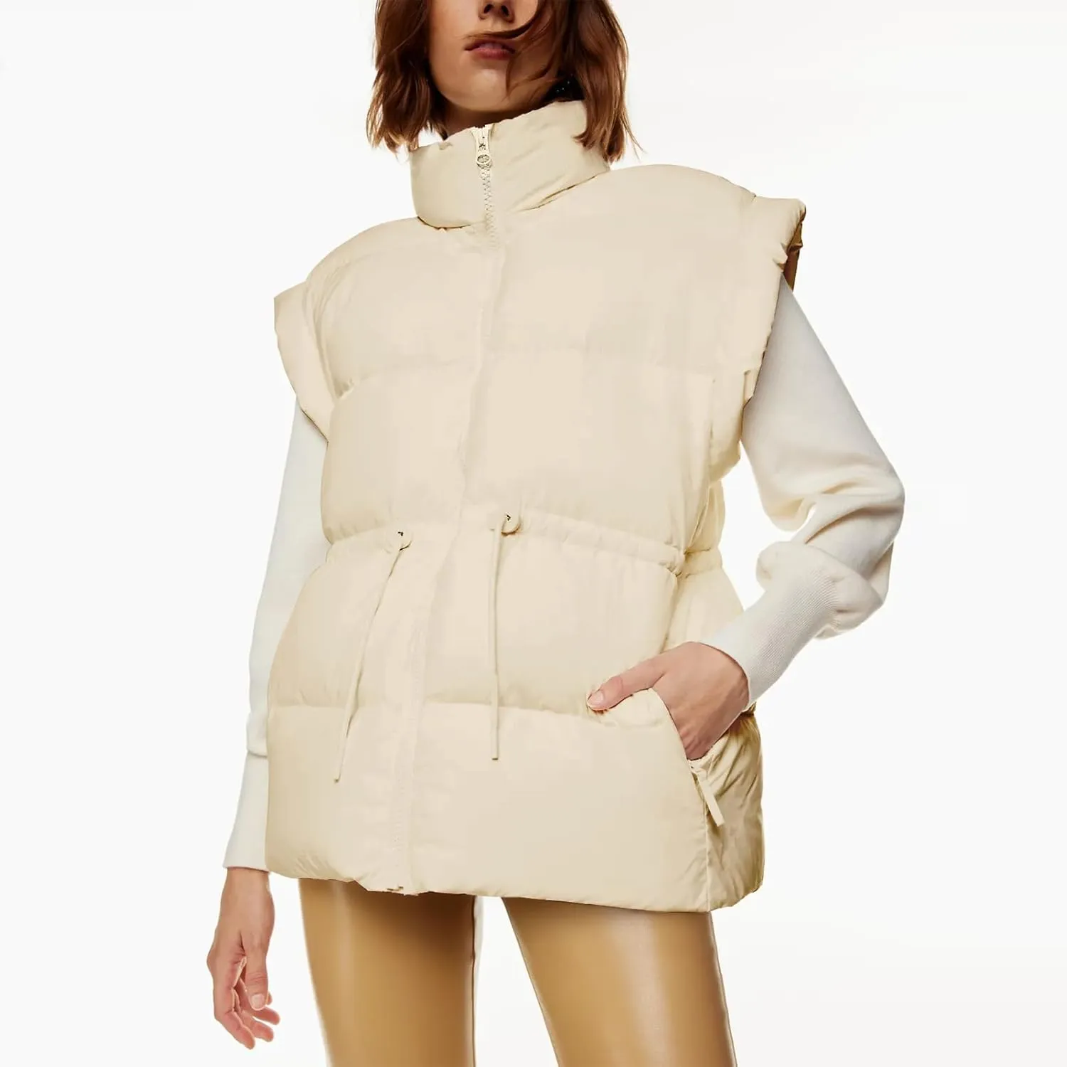 VAOYIU Womens Puffer Vest Adjustable Drawstring Waist Lightweight Quilted Zip Up Vest with Pockets