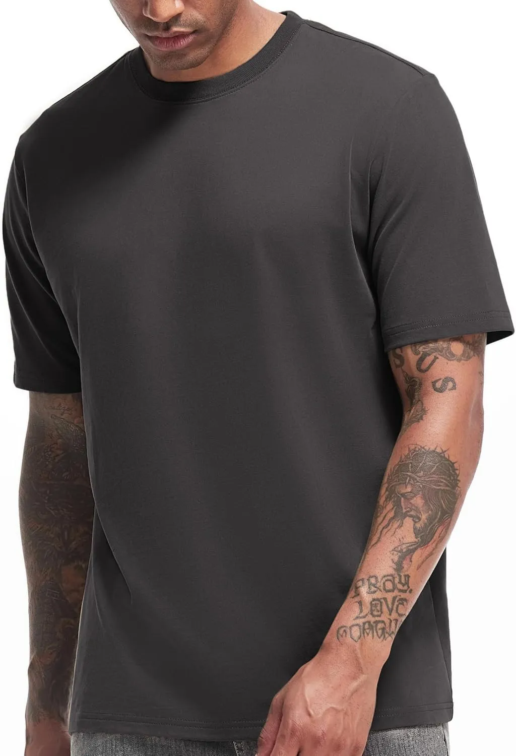 VEIISAR Men's Heavy Weight Crew Neck T-Shirt Mens Premium Cotton Tee - Pre Shrunk S-3XL