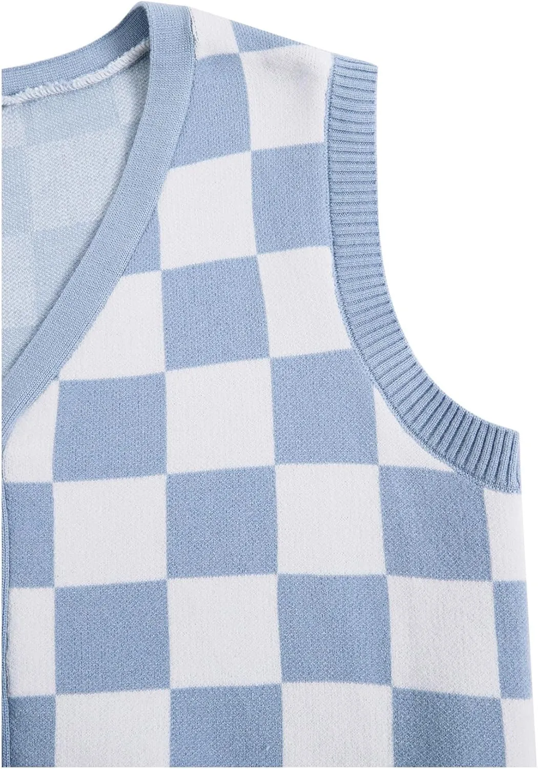 Verdusa Women's Checkered Cardigan Plaid Knit Sweater Vest Button Up V Neck Sleeveless Tops