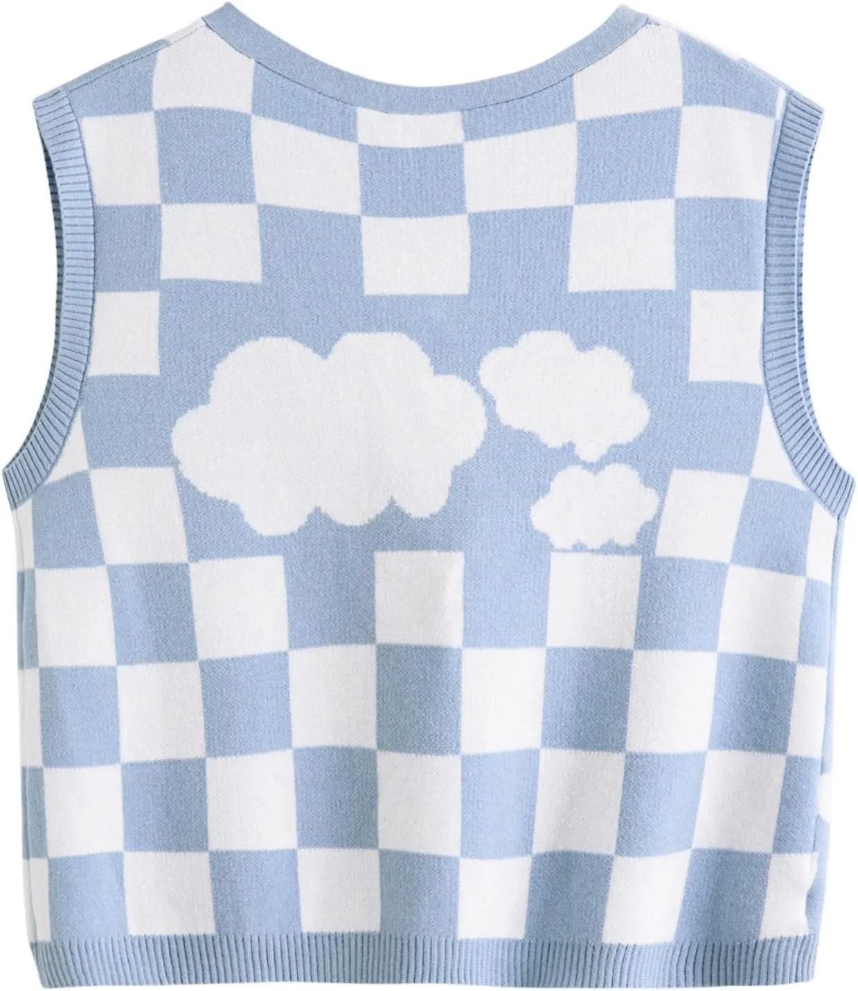 Verdusa Women's Checkered Cardigan Plaid Knit Sweater Vest Button Up V Neck Sleeveless Tops