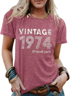 Vintage 1975 T-Shirt for Women 50th Birthday Gift Shirts Funny Flower Graphic Retro Birthday Casual Tee Tops