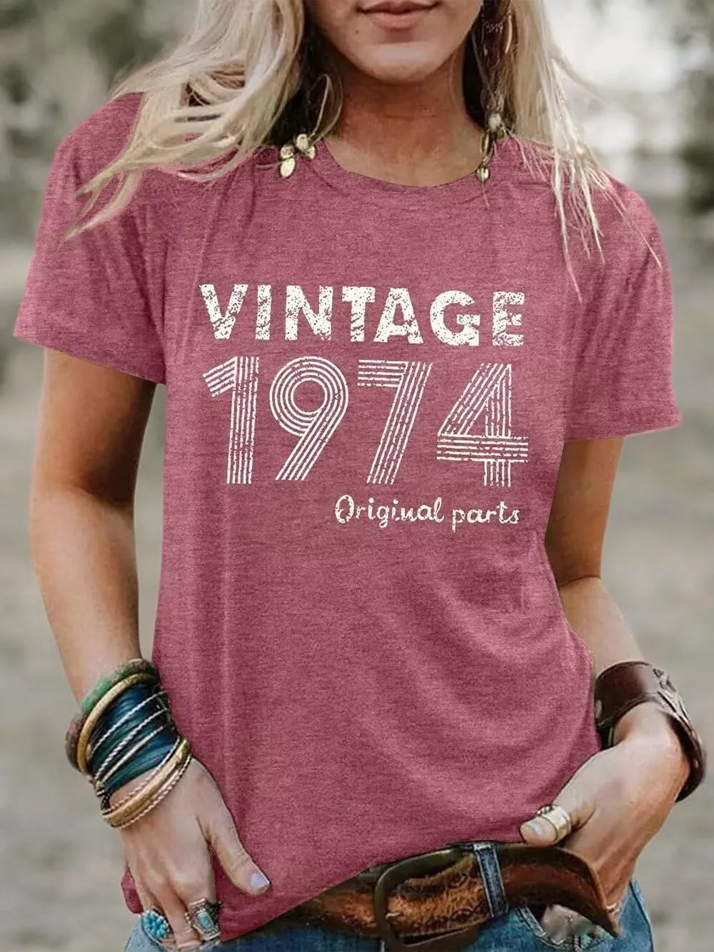 Vintage 1975 T-Shirt for Women 50th Birthday Gift Shirts Funny Flower Graphic Retro Birthday Casual Tee Tops