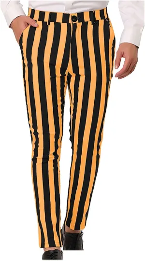 Vintage Striped Dress Pants for Mens Casual Slim Fit Flat Front Skinny Trousers Party Club Colorful Chino Suit Pants
