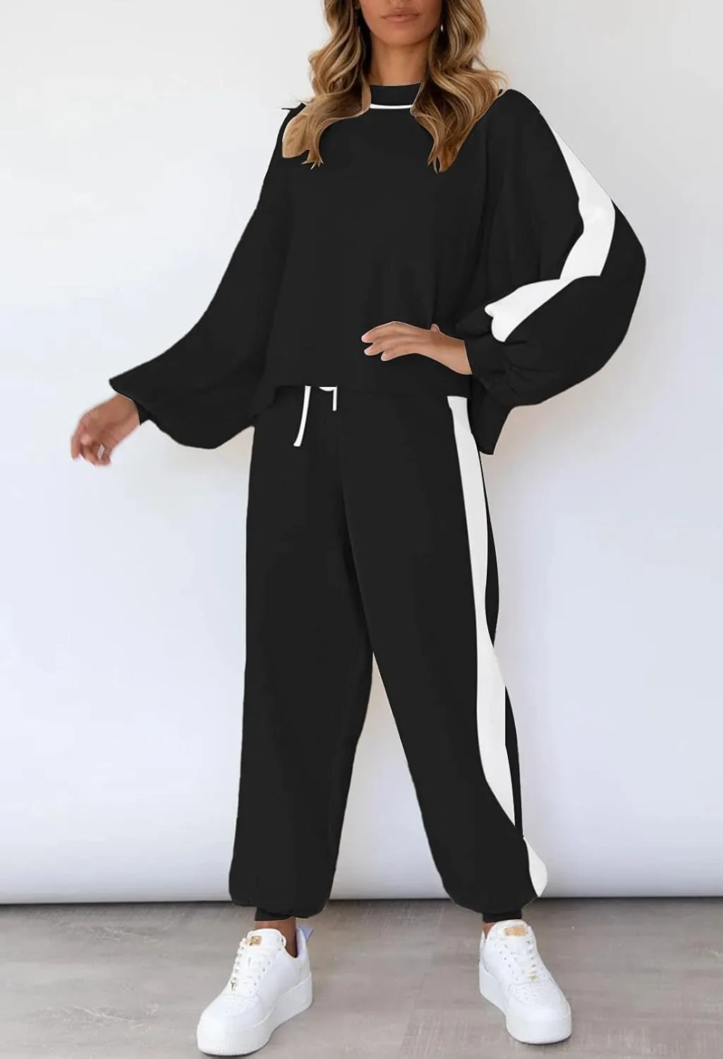 Viottiset Women's 2 Piece Outfits Sweatsuit Casual Knit Pullover Sweater Pajamas Lounge Set