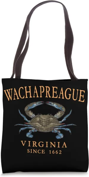 Wachapreague Virginia Blue Crab Since 1662 Orange Letters Tote Bag