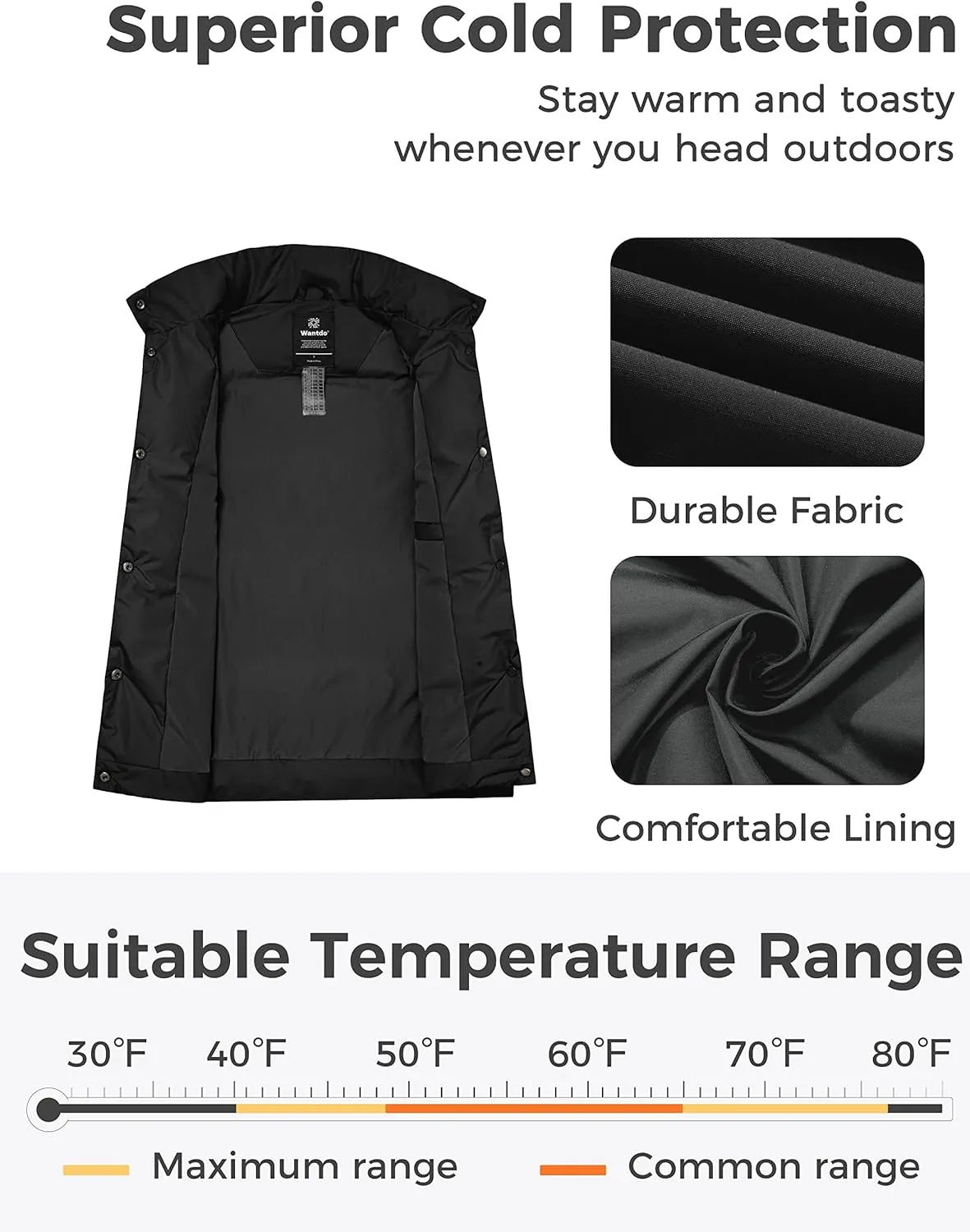 wantdo Women's Puffer Vests Thicken Winter Vest Outerwear Warm Puffy Vest