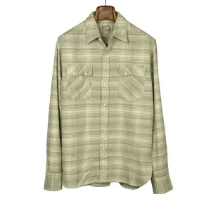 Washed flannel pearlsnap in "Warming Grey" rodeo plaid cotton