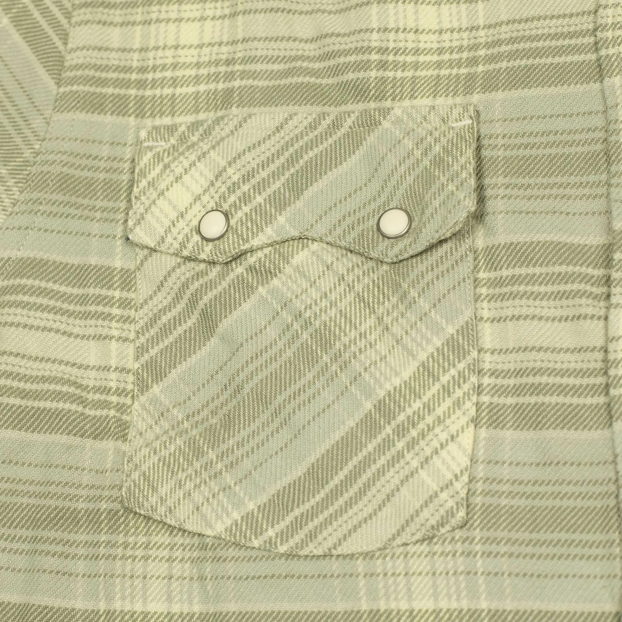 Washed flannel pearlsnap in "Warming Grey" rodeo plaid cotton