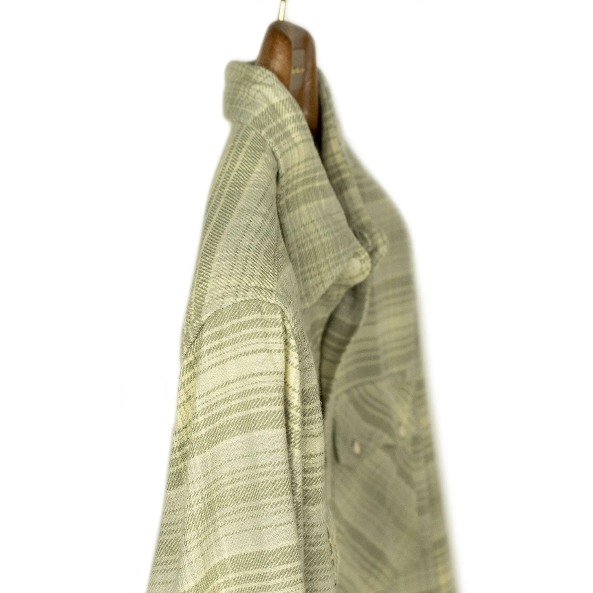 Washed flannel pearlsnap in "Warming Grey" rodeo plaid cotton