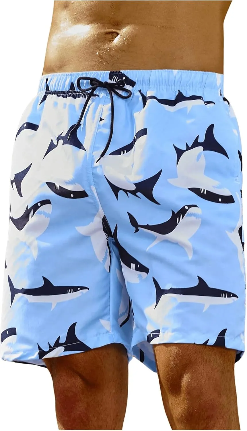 WDIRARA Men's Color Block Beach Shorts Summer Swim Shorts with Drawstring and Pockets