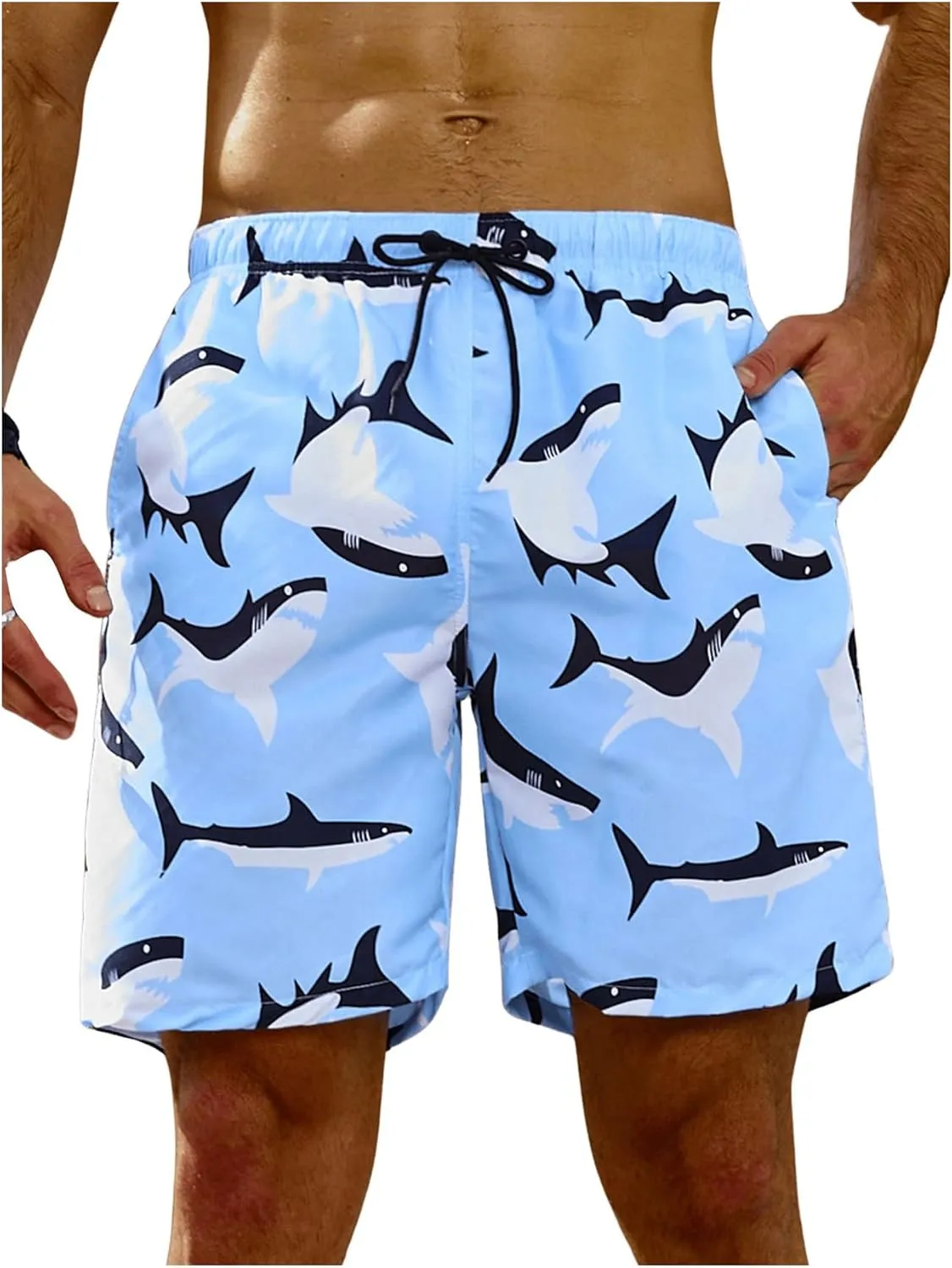 WDIRARA Men's Color Block Beach Shorts Summer Swim Shorts with Drawstring and Pockets