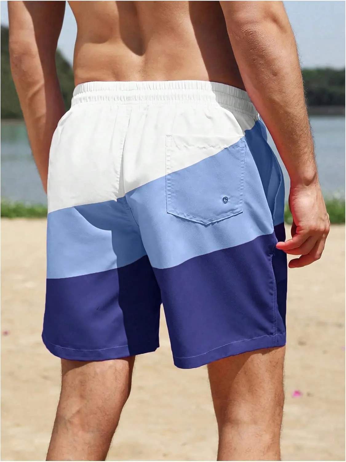 WDIRARA Men's Color Block Beach Shorts Summer Swim Shorts with Drawstring and Pockets