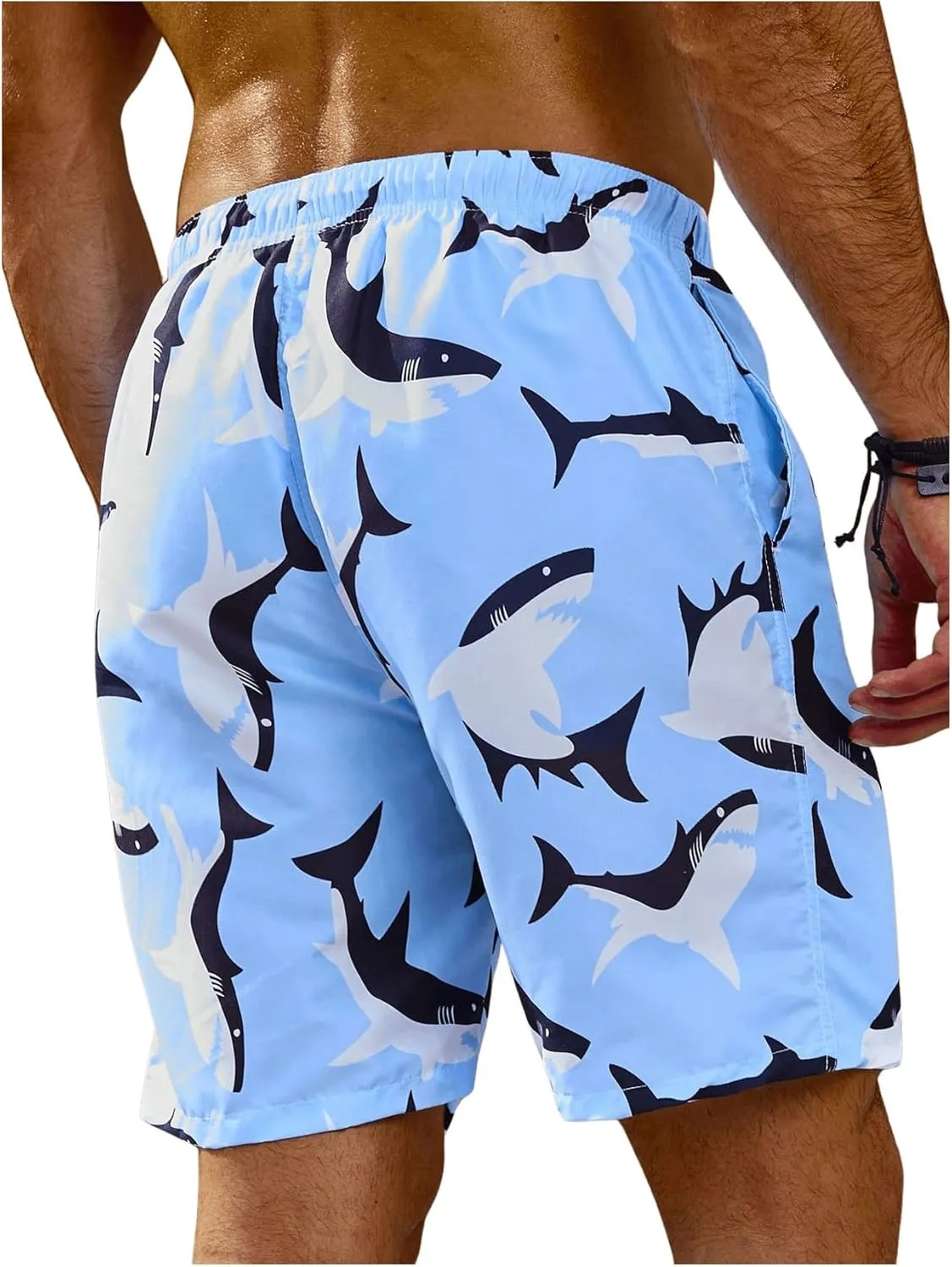 WDIRARA Men's Color Block Beach Shorts Summer Swim Shorts with Drawstring and Pockets