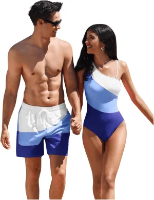 WDIRARA Men's Color Block Beach Shorts Summer Swim Shorts with Drawstring and Pockets