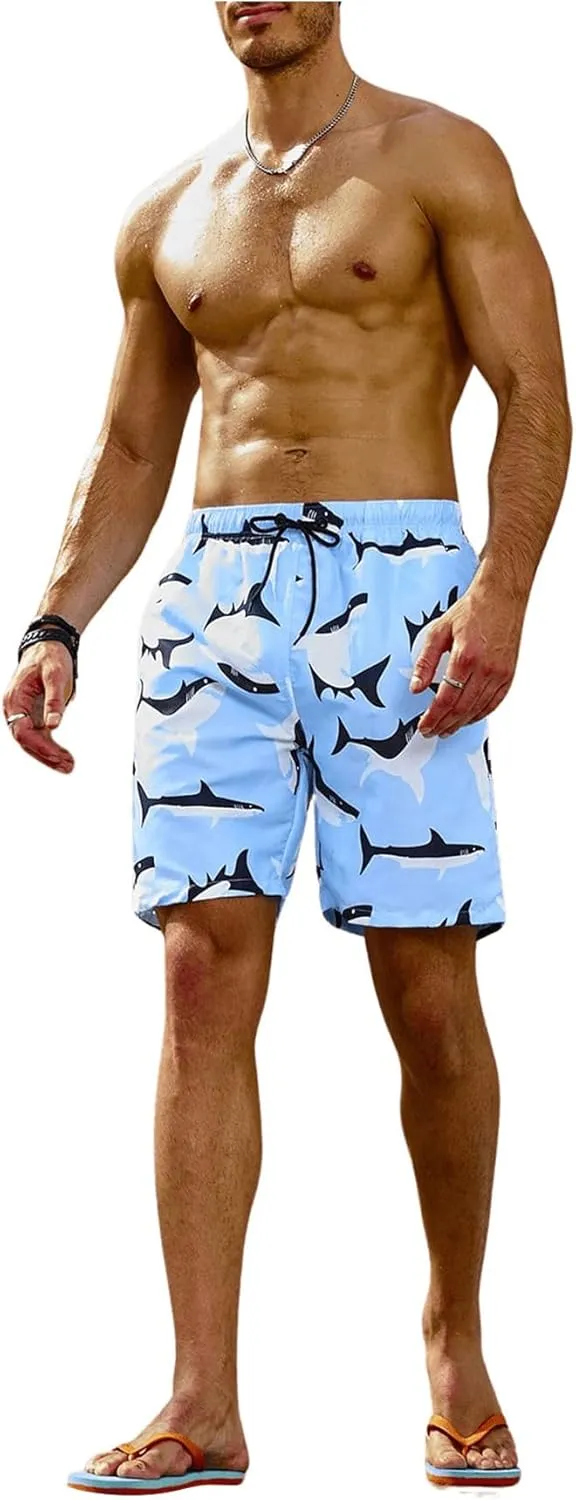 WDIRARA Men's Color Block Beach Shorts Summer Swim Shorts with Drawstring and Pockets