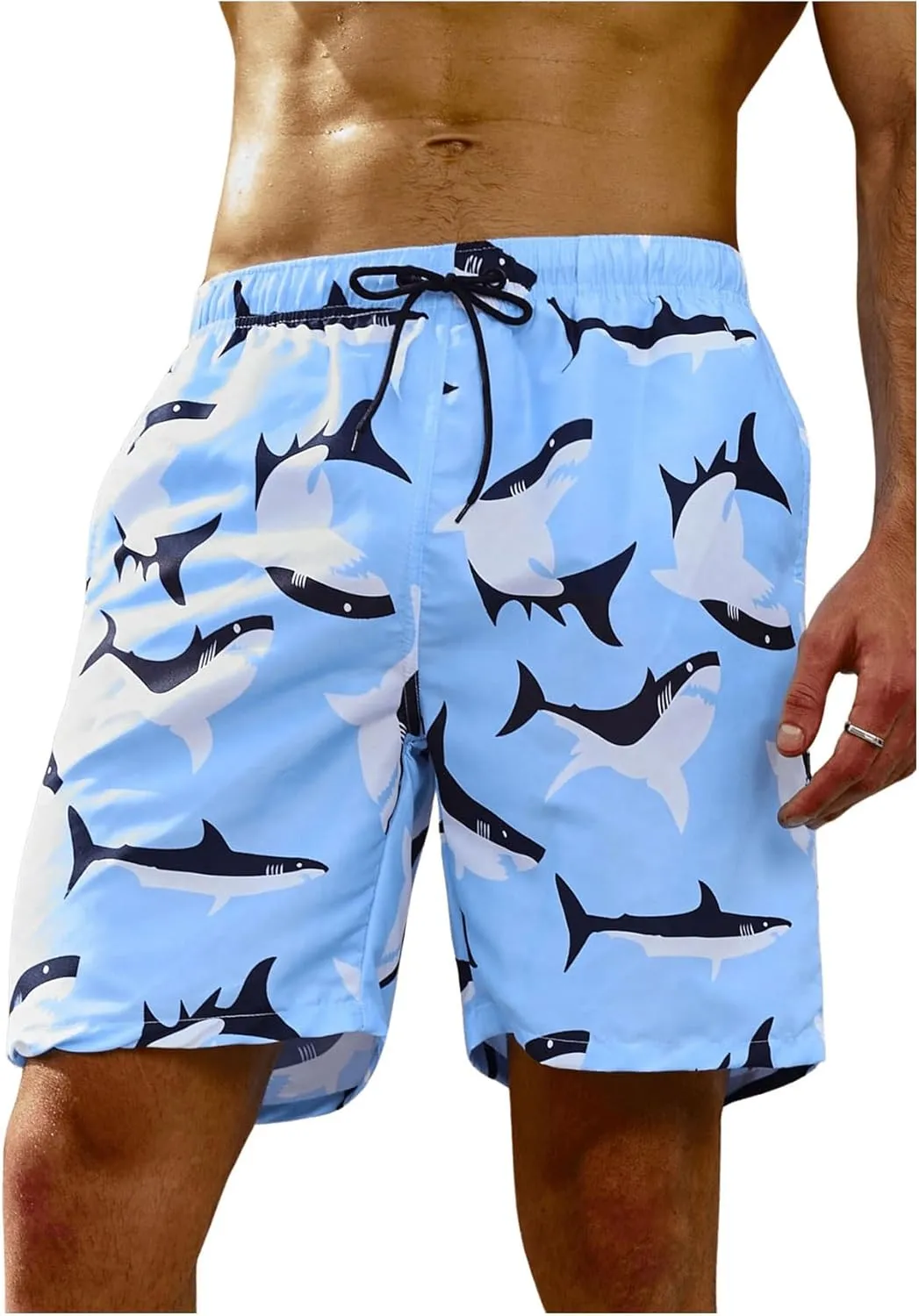 WDIRARA Men's Color Block Beach Shorts Summer Swim Shorts with Drawstring and Pockets