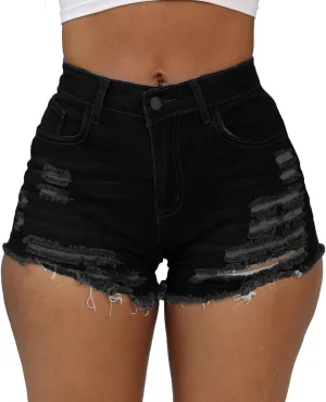 Weigou Women Jean Short Ripped Hot Shorts Comfy Stretchy Women Fringed Denim Shorts