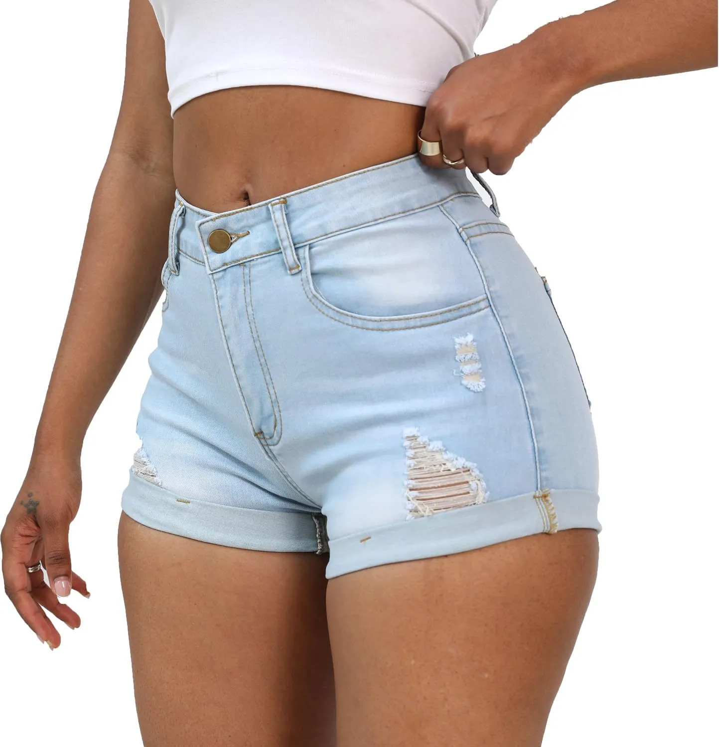 Weigou Women Jean Short Ripped Hot Shorts Comfy Stretchy Women Fringed Denim Shorts