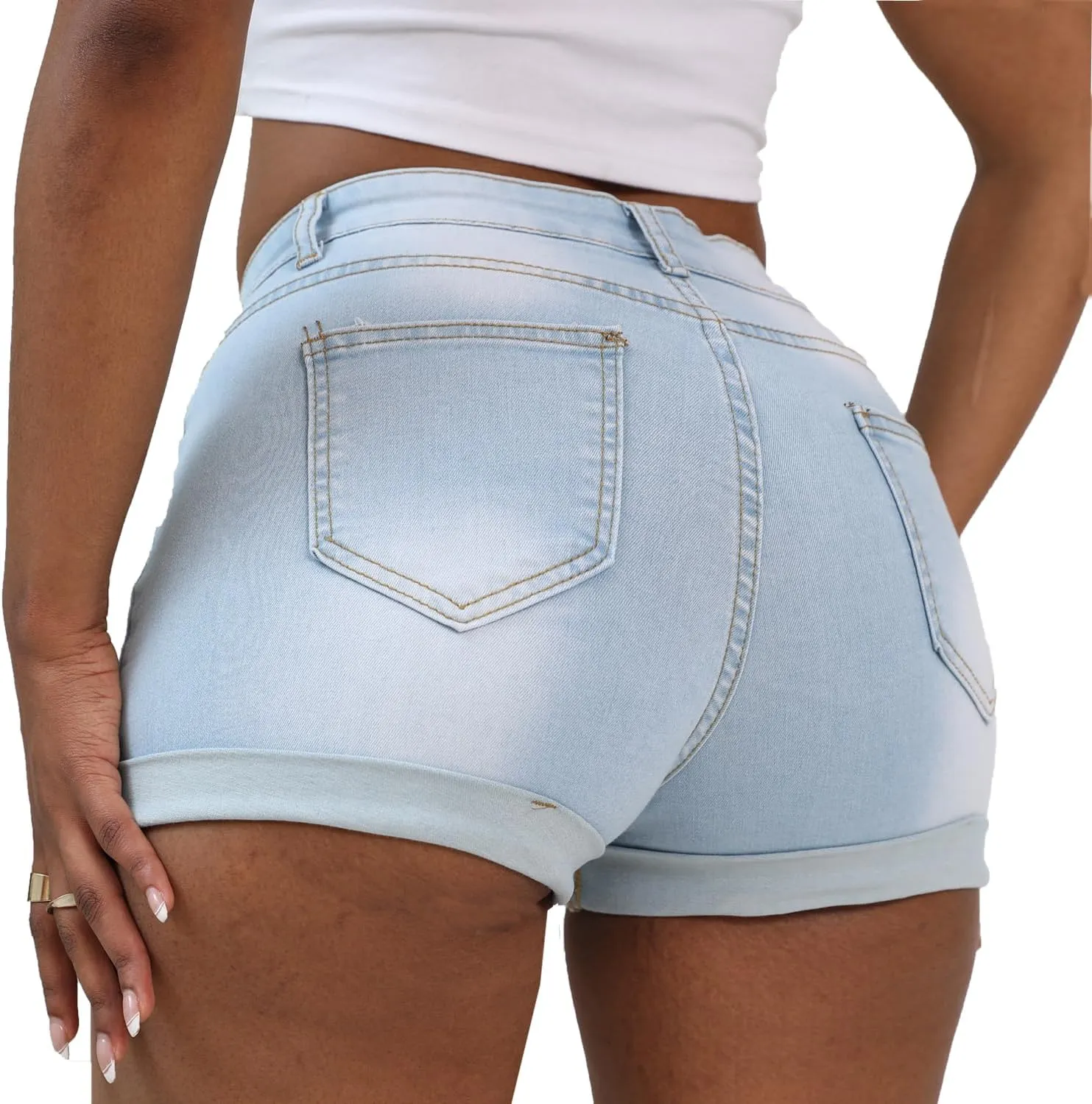 Weigou Women Jean Short Ripped Hot Shorts Comfy Stretchy Women Fringed Denim Shorts
