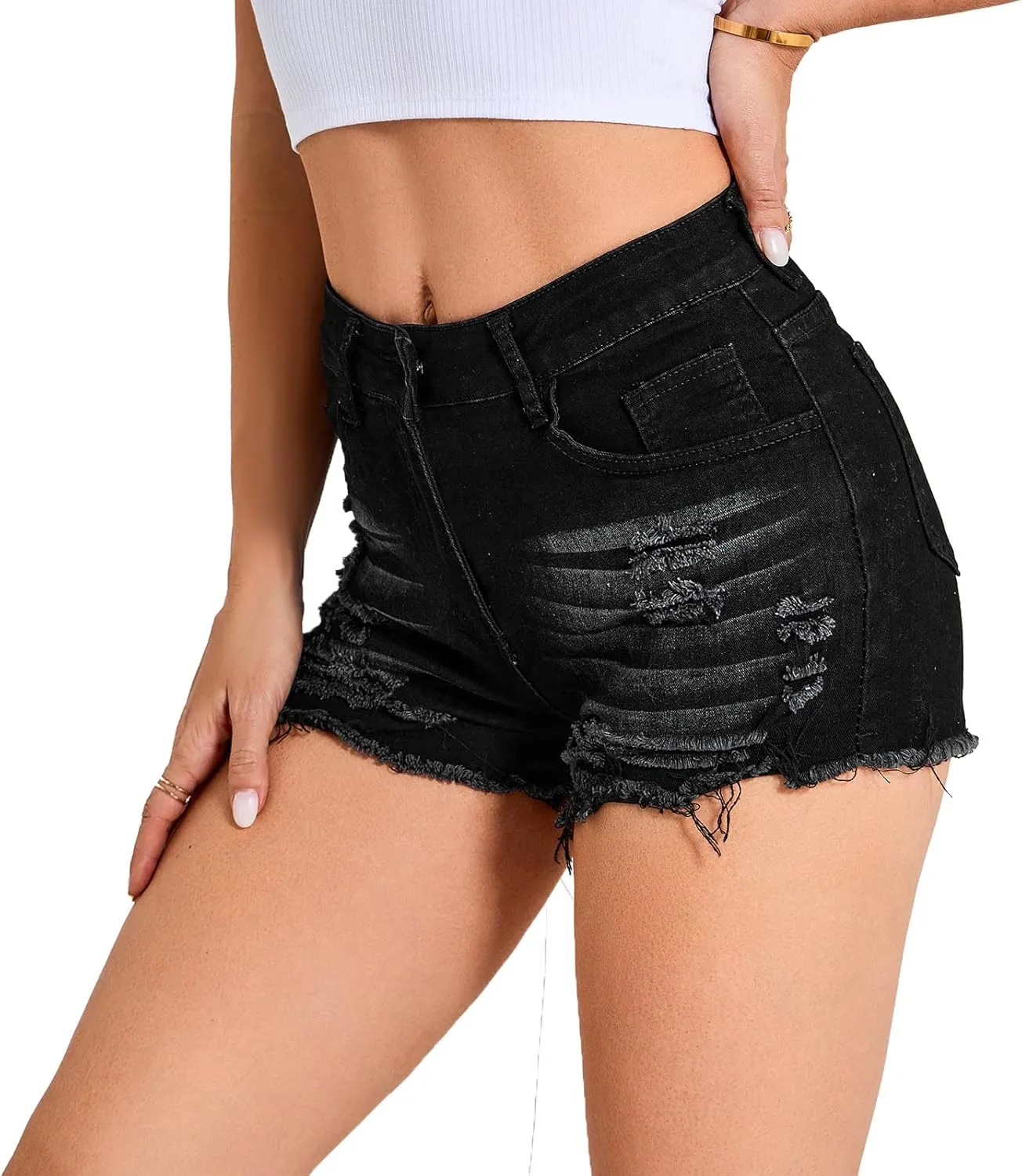 Weigou Women Jean Short Ripped Hot Shorts Comfy Stretchy Women Fringed Denim Shorts