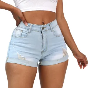 Weigou Women Jean Short Ripped Hot Shorts Comfy Stretchy Women Fringed Denim Shorts