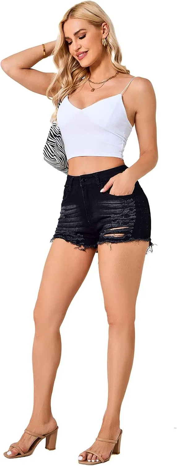 Weigou Women Jean Short Ripped Hot Shorts Comfy Stretchy Women Fringed Denim Shorts