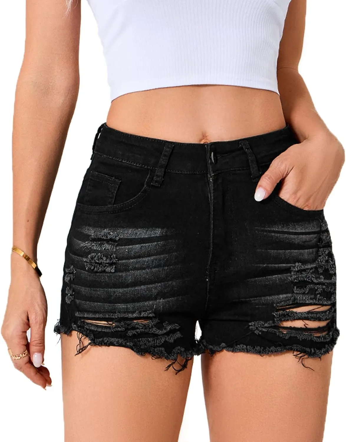 Weigou Women Jean Short Ripped Hot Shorts Comfy Stretchy Women Fringed Denim Shorts