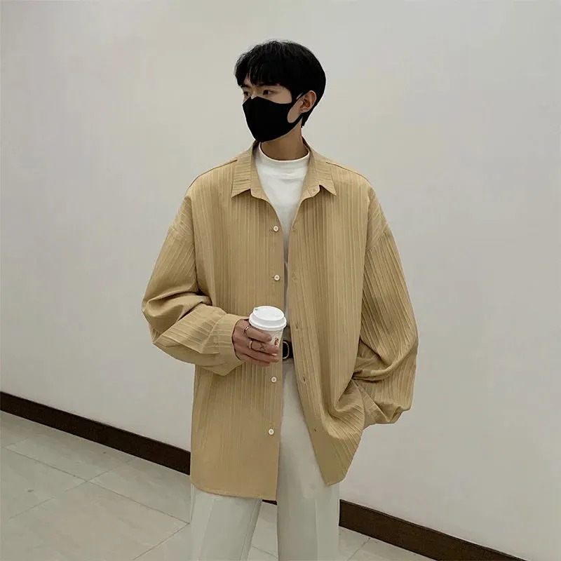 WIAOFELLAS  -  2024 Men Spring Autumn New Long Sleeve Loose Shirts Mens Comfortable Solid Color Blouses Male Casual Single Breasted Shirt H756
