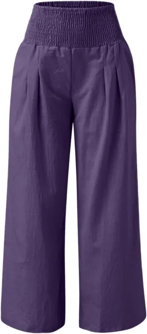 Wide Leg Ankle Pants for Women 2025 Baggy Y2K Summer Stretchy Boho Beach Pants High Waist Plus Size Lounge Palazzo Trousers