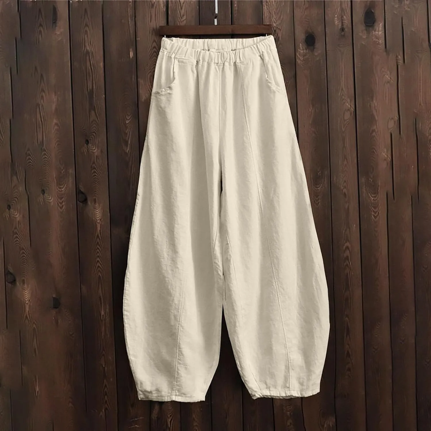 Wide Leg Linen Pants for Women Summer Baggy Japanese Style Palazzo Pants Boho Floral Lantern Trousers with Pockets