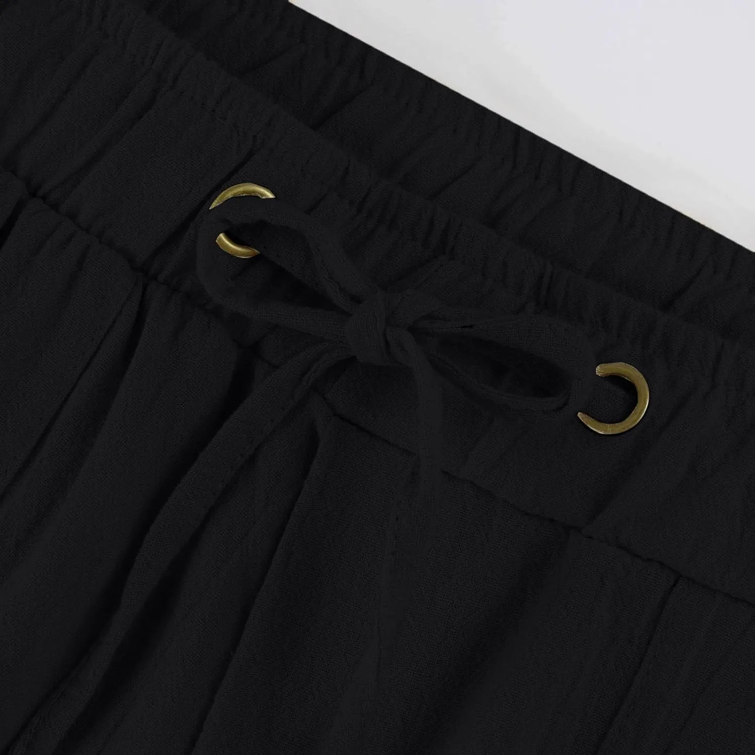 Wide Leg Linen Pants for Women Summer Low Waisted Palazzo Lounge Pants Drawstring Lightweight Trousers with Pockets