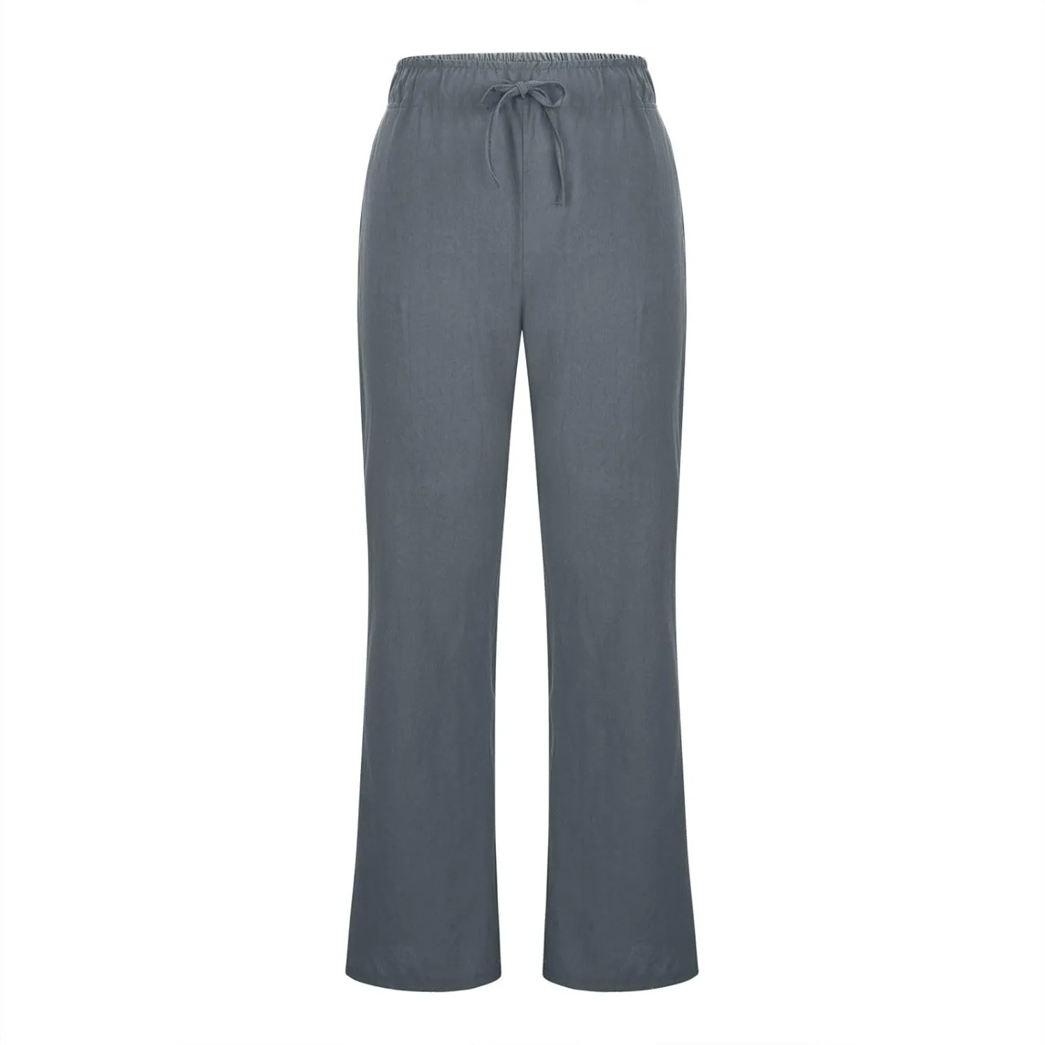 Wide Leg Palazzo Pants for Women Summer Basic Plain Linen Pants Beach Causal Drawstring Trousers with Pockets