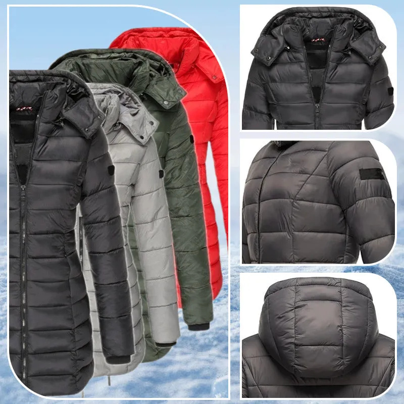  Winter Women's Mid-length Padded Jacket Warm Solid Color Hooded Jacket