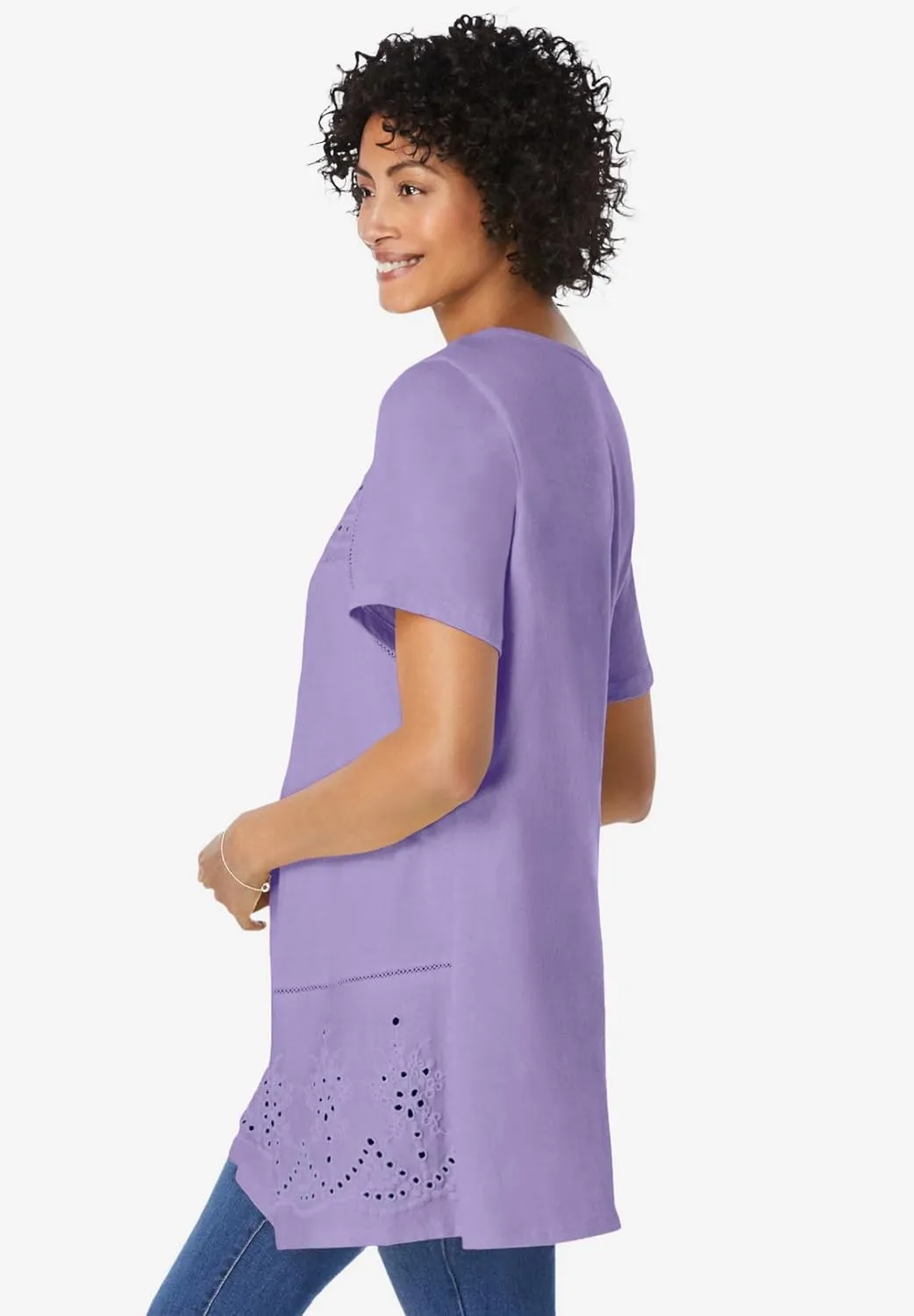 Woman Within Plus Size Embroidered Eyelet Pintucked Tunic
