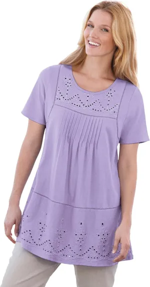 Woman Within Plus Size Embroidered Eyelet Pintucked Tunic