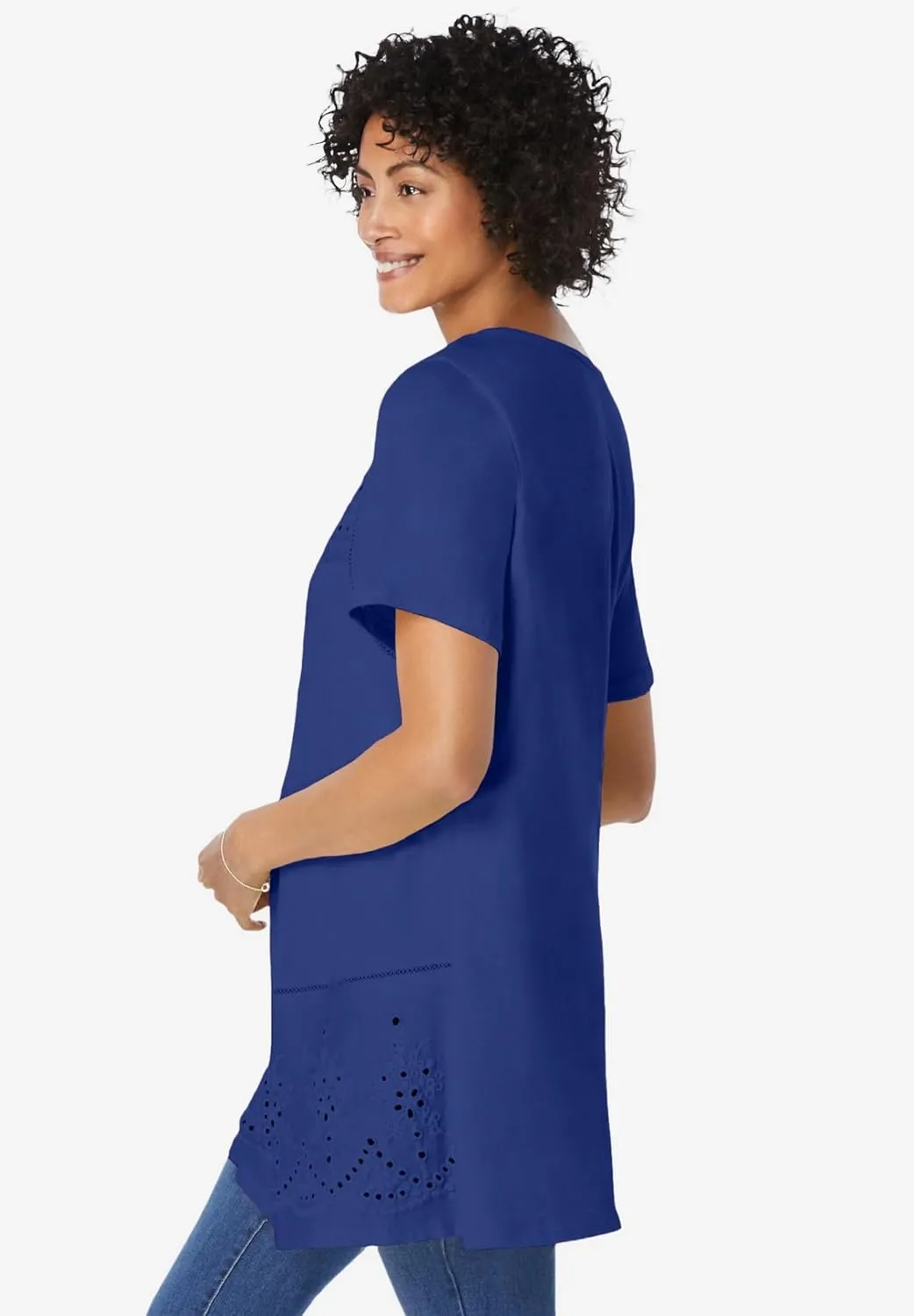 Woman Within Plus Size Embroidered Eyelet Pintucked Tunic