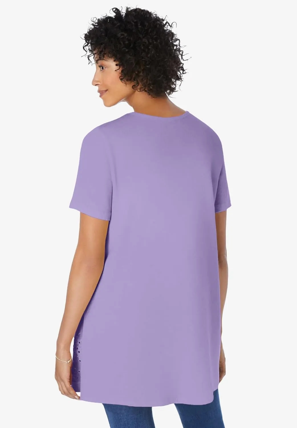 Woman Within Plus Size Embroidered Eyelet Pintucked Tunic
