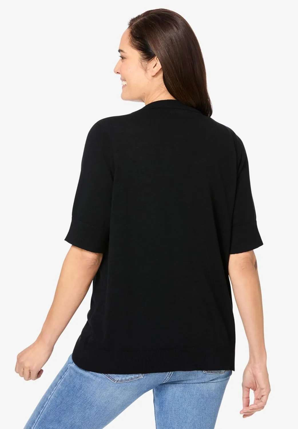 Woman Within Plus Size Lightweight Short Sleeve V-Neck Cardigan