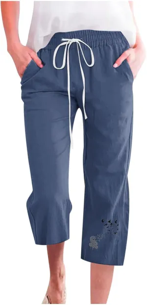 Women Capri Pants Linen 3/4 Pants Wide Leg Capris Lightweight Baggy Cropped Trousers Summer Outfits for Women 2025