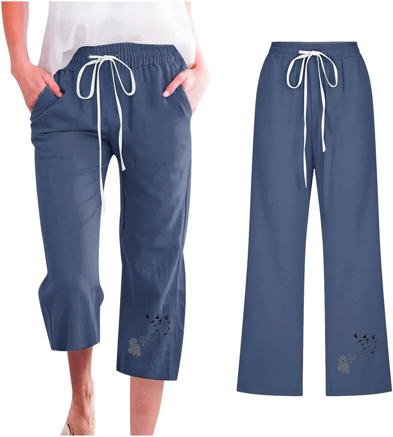 Women Capri Pants Linen 3/4 Pants Wide Leg Capris Lightweight Baggy Cropped Trousers Summer Outfits for Women 2025