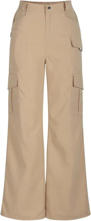 Women Dressy Cargo Pants Button High Waist Wide Leg Work Pant Lightweight Casual Outdoor Hiking Trouser with Pockets